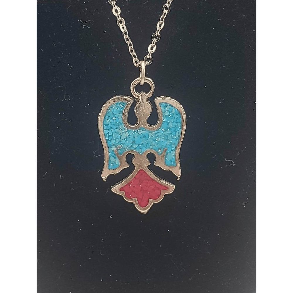 Native American Pewter Designed Necklace Thunderbird w/Turquoise in Center and R - Picture 2 of 5